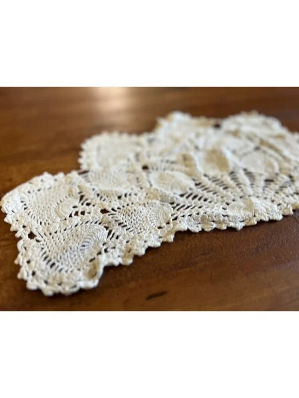 Handmade Vintage Crochet Table Runner Doilie in Cream